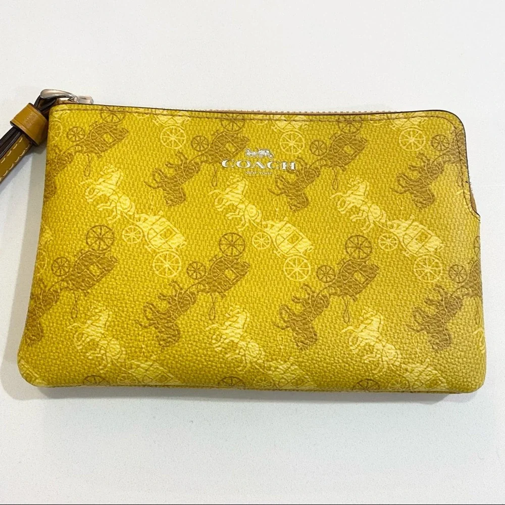 COACH NWOT Corner Zip Wristlet Yellow Logo Wallet Horse Carriage OS